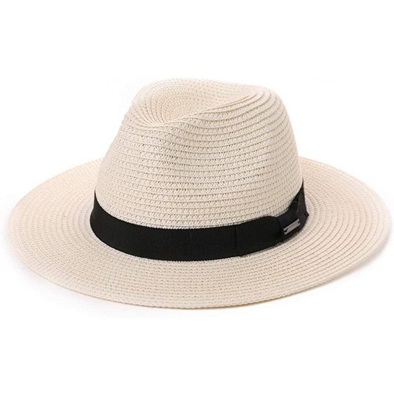 Fedoras Womens Straw Fedora Brim Panama Beach Havana Summer Sun Hat Party Floppy - 00715_white - C918R960O43 $21.86