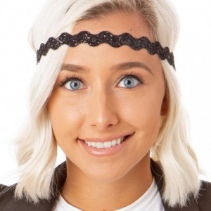 Headbands Women's Adjustable NO Slip Wave Bling Glitter Headband - Black & Silver Wave 2pk - C111OI9GS2Z $13.35