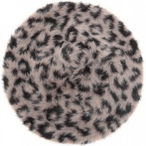 Berets Women's French Style Beret Hat Casual Leopard Zebra Print Fuzzy Faux Fur Cozy Warm Beret Beanie - Black/Khaki - C218Z2...
