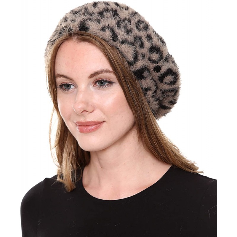 Women's French Style Beret Hat Casual Leopard Zebra Print Fuzzy Faux ...