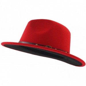 Fedoras Wool Felt Jazz Fedora Hat Men Women Patchwork Leather Band Wide Brim Felt Hat Panama Trilby hat - Red Black - CX18OXM...