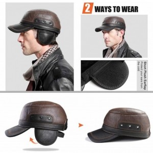 Newsboy Caps Winter Leather Cap with Earflap Military Cadet Army Flat Top Hat Outdoor - Brown+black 1 - CK1860KMG0Q $21.67