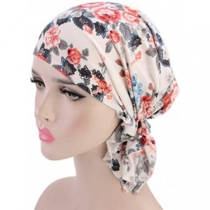 Skullies & Beanies Women Ruffles Floral Print Cancer Chemo Hat Beanie Scarf Turban Head Wrap Cap - L - CV18QWN880K $6.98