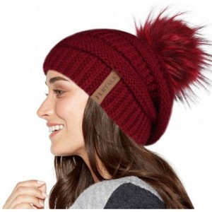Skullies & Beanies Winter Slouchy Beanie Hats Women Fleece Lined Warm Ski Knitted Pom Pom Hat - 08-wine Red - CV18UNZL7GM $13.88