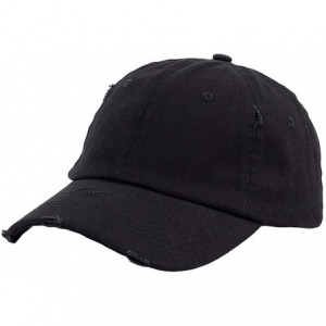Baseball Caps Ponytail Baseball Hat Distressed Retro Washed Cotton Twill - Black 3 - CH18SHLX9D2 $15.71
