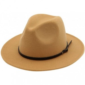 Fedoras Mens Fedora Hat Faux Felt Wide Brim Belt Buckle Cowboy Hat - B Khaki - C01933UZ4NO $20.34