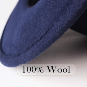 Fedoras 100% Wool Wide Brim Fedora Panama Hat with Belt Buckle Fedora Hats for Men Women - Navyblue - C918UQI228R $29.18