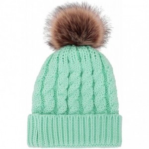 Skullies & Beanies Women's Winter Soft Chunky Cable Knit Pom Pom Beanie Hats Skull Ski Cap - Light Green - C8188AO4TCI $31.71