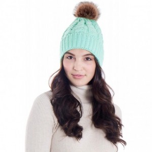 Skullies & Beanies Women's Winter Soft Chunky Cable Knit Pom Pom Beanie Hats Skull Ski Cap - Light Green - C8188AO4TCI $12.61