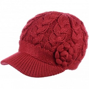 Newsboy Caps Women's Winter Fleece Lined Elegant Flower Cable Knit Newsboy Cabbie Hat - Red Cable Flower - C118IIKCW2K $34.42