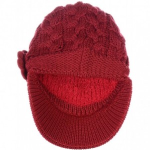 Newsboy Caps Women's Winter Fleece Lined Elegant Flower Cable Knit Newsboy Cabbie Hat - Red Cable Flower - C118IIKCW2K $21.79