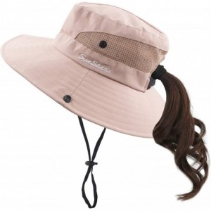 Sun Hats Women's Summer Mesh Wide Brim Sun UV Protection Hat with Ponytail Hole - Pure Pink - CZ18S27GSTH $30.16