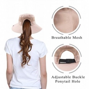 Sun Hats Women's Summer Mesh Wide Brim Sun UV Protection Hat with Ponytail Hole - Pure Pink - CZ18S27GSTH $18.62