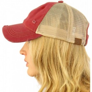 Baseball Caps Everyday Distressed Trucker Mesh Summer Vented Baseball Sun Cap Hat - Red - CL18RTXN206 $31.27