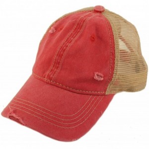 Baseball Caps Everyday Distressed Trucker Mesh Summer Vented Baseball Sun Cap Hat - Red - CL18RTXN206 $17.77