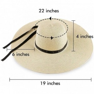 Sun Hats Women's Big Brim Sun Hat Floppy Foldable Bowknot Straw Hat UPF 50 Summer Beach UV Hat - Khaki - CI18DNXIZ4Q $16.48