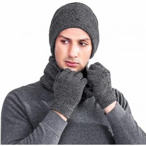 Skullies & Beanies Men Women Winter Warm Beanie Scarf Touch Screen Gloves Fleece Knitted Set - Grey - C718K688D9O $28.72