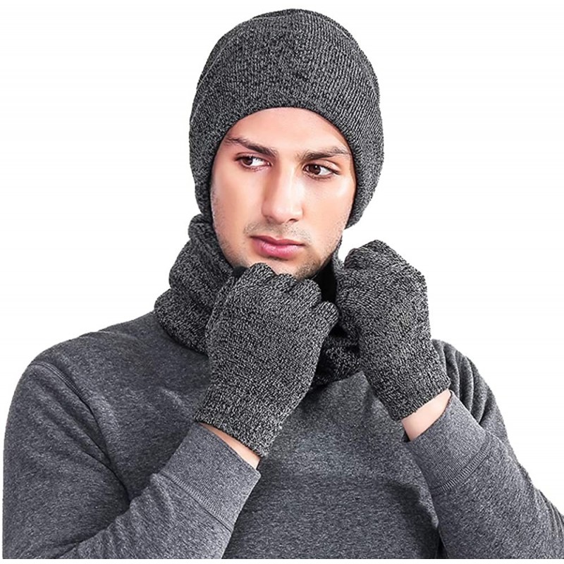 Skullies & Beanies Men Women Winter Warm Beanie Scarf Touch Screen Gloves Fleece Knitted Set - Grey - C718K688D9O $14.36