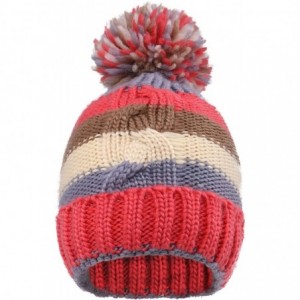 Skullies & Beanies Boys Girls Kids Knit Beanie with Pompom Toddlers Winter Hat Cap - Red Striped With Fleece - CC1853DMX7M $2...