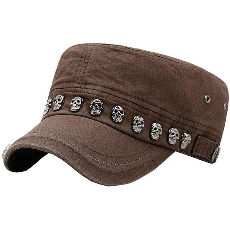 Baseball Caps Unisex Skull/Skeleton Studded Punk-Army-Cap Cool Flat Cap - Coffee - CD18ND7O2ZY $7.44
