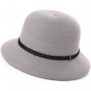Sun Hats Womens Summer Sun Beach Straw Hats UPF Protective Panama Fedora Outdoor Patio - 00010_gray - CE12E73Y5KD $36.39