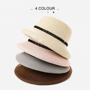 Sun Hats Womens Summer Sun Beach Straw Hats UPF Protective Panama Fedora Outdoor Patio - 00010_gray - CE12E73Y5KD $15.39