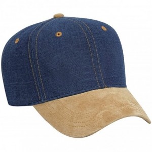 Baseball Caps Suede Visor Brushed Denim Crown Two Tone Color Pro Style Cap with Brass Buckle - Caramel/Navy - C711U5JT5WH $27.37