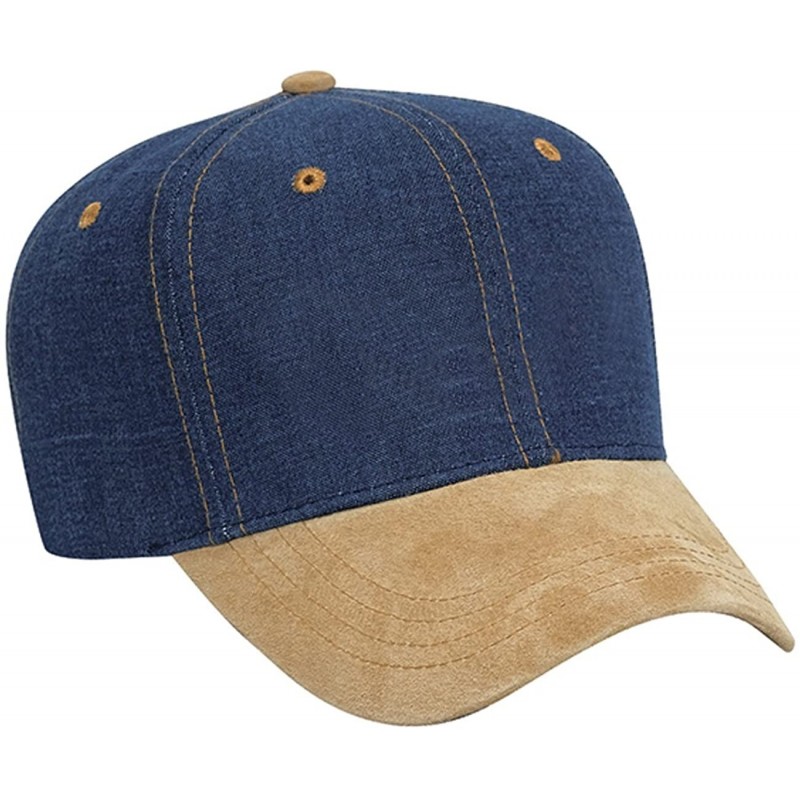 Baseball Caps Suede Visor Brushed Denim Crown Two Tone Color Pro Style Cap with Brass Buckle - Caramel/Navy - C711U5JT5WH $14.51