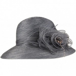 Sun Hats 1920s Womens Summer Organza Kentucky Derby Dress Bowler Sun Hat Derby Tea Party - Dark Grey - CM188N9C28E $16.38