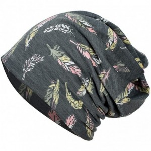Skullies & Beanies Womens Slouchy Beanie Cotton Chemo Caps Cancer Headwear Hats Turban - 2 Pair-feather Gray+banana Leaf Pink...