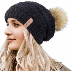 Skullies & Beanies Womens Winter Knit Slouchy Beanie Hat Warm Skull Ski Cap Faux Fur Pom Pom Hats for Women - CU185XULYGQ $26.32