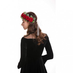 Headbands Adjustable Flower Crown Headband - Women Girl Festival Wedding Party Flower Wreath Headband - Red-3 - CV18UG6CG00 $...