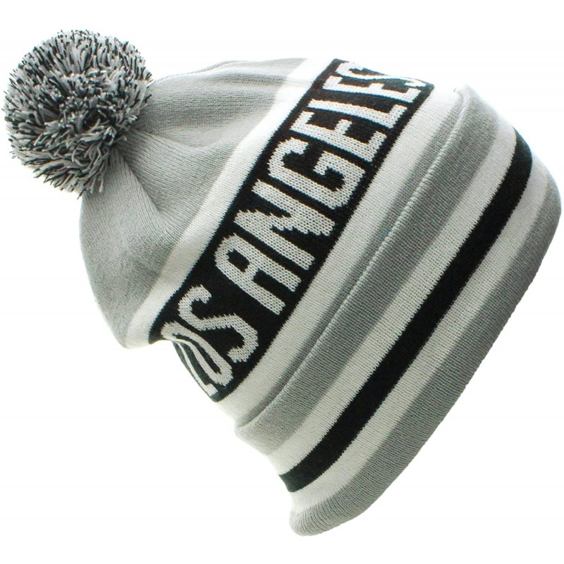 Skullies & Beanies USA Favorite City Cuff Winter Beanie Knit Pom Pom Hat Cap - Los Angeles - Gray Black - C811Q2TZXL1 $9.61
