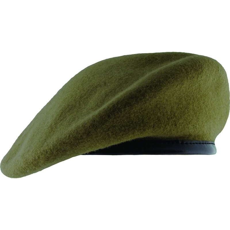 Berets Unlined Beret with Leather Sweatband - Khaki - CD11WV9QI2T $11.82