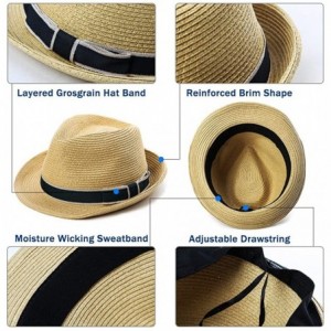 Fedoras Packable Straw Fedora Panama Sun Summer Beach Hat Cuban Trilby Men Women 55-61cm - Black_89600 - C418O3GTLZ7 $20.59