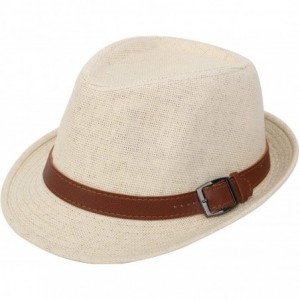 Fedoras Beach Straw Fedora Hat w/Solid Hat Band for Men & Women - Natural Hat Brown Belt - CS17XWN48Q7 $29.17