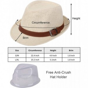 Fedoras Beach Straw Fedora Hat w/Solid Hat Band for Men & Women - Natural Hat Brown Belt - CS17XWN48Q7 $14.39