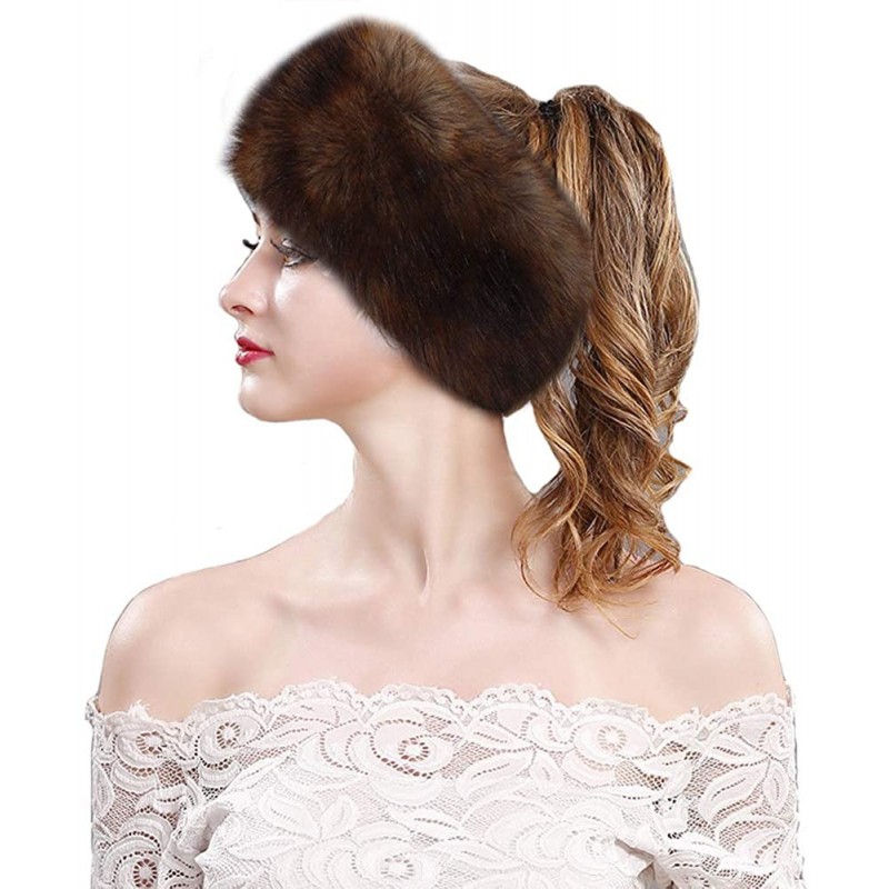Cold Weather Headbands Women's Faux Fur Headband Elastic Head Warmer Luxurious Earmuff Snow Hat - Deep Brown - CG18OSS0LE8 $1...