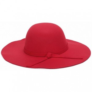 Fedoras Fashipn Women's Vintage Large Wide Brim Wool Felt Floppy Winter Fedora Cloche Hat Cap(Black) - Red - CH12N7AGMQ6 $24.29