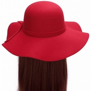 Fedoras Fashipn Women's Vintage Large Wide Brim Wool Felt Floppy Winter Fedora Cloche Hat Cap(Black) - Red - CH12N7AGMQ6 $16.09