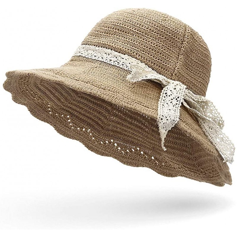Sun Hats Sun Hat for Women Girls Large Wide Brim Straw Hats UV Protection Beach Packable Straw Caps - Dark Biege(s2) - CQ18TY...