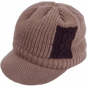 Skullies & Beanies Winter Outdoor Knitted Visor Beanie Hat with Brim Fur Lined Ski Snowboarding Cap - Tan - C1188TATQHQ $18.51