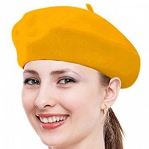 Berets Women Ladies Solid Painters Color Classic French Fashion Wool Bowler Beret Hat - Gold - CP12NZ5BHLN $18.55