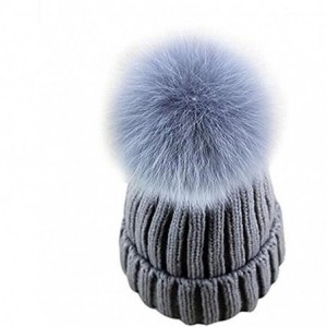 Skullies & Beanies Womens Pom Pom Beanie Hat Winter Fur Hairball Knit Cap - Grey - CK1870HXZMX $29.02