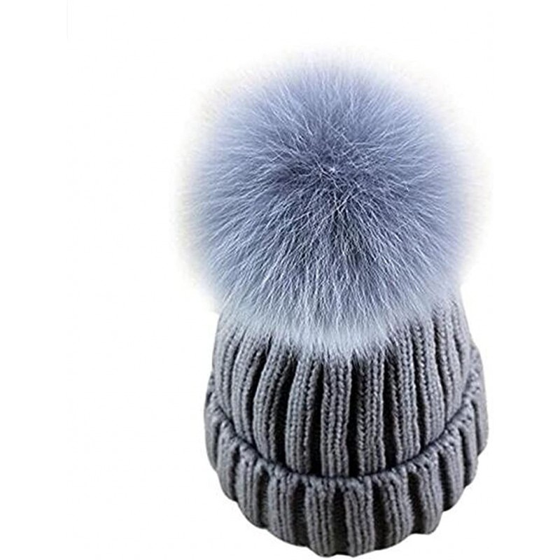 Skullies & Beanies Womens Pom Pom Beanie Hat Winter Fur Hairball Knit Cap - Grey - CK1870HXZMX $28.68