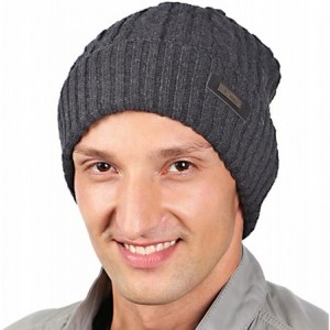 Skullies & Beanies Mens Winter Hat Warm Comfortable Soft Knit Beanie Hats Lined with Fleece - Gray - CZ184YKO9LD $20.51