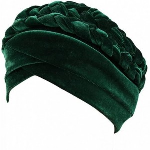 Skullies & Beanies Women Braid Velvet Muslim Stretch Turban Hat Twist Braid Cap Head Scarf Wrap Cap - Green - CE18SYOCKXU $19.07