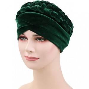 Skullies & Beanies Women Braid Velvet Muslim Stretch Turban Hat Twist Braid Cap Head Scarf Wrap Cap - Green - CE18SYOCKXU $11.19