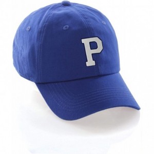Baseball Caps Customized Letter Intial Baseball Hat A to Z Team Colors- Blue Cap Navy White - Letter P - CW18NKD0693 $23.98