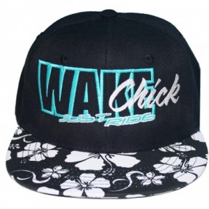 Baseball Caps Wake Chick Hat Flat Bill Snapback - Black/White Hibiscus W/ Teal - CA12DLLFOA1 $54.15